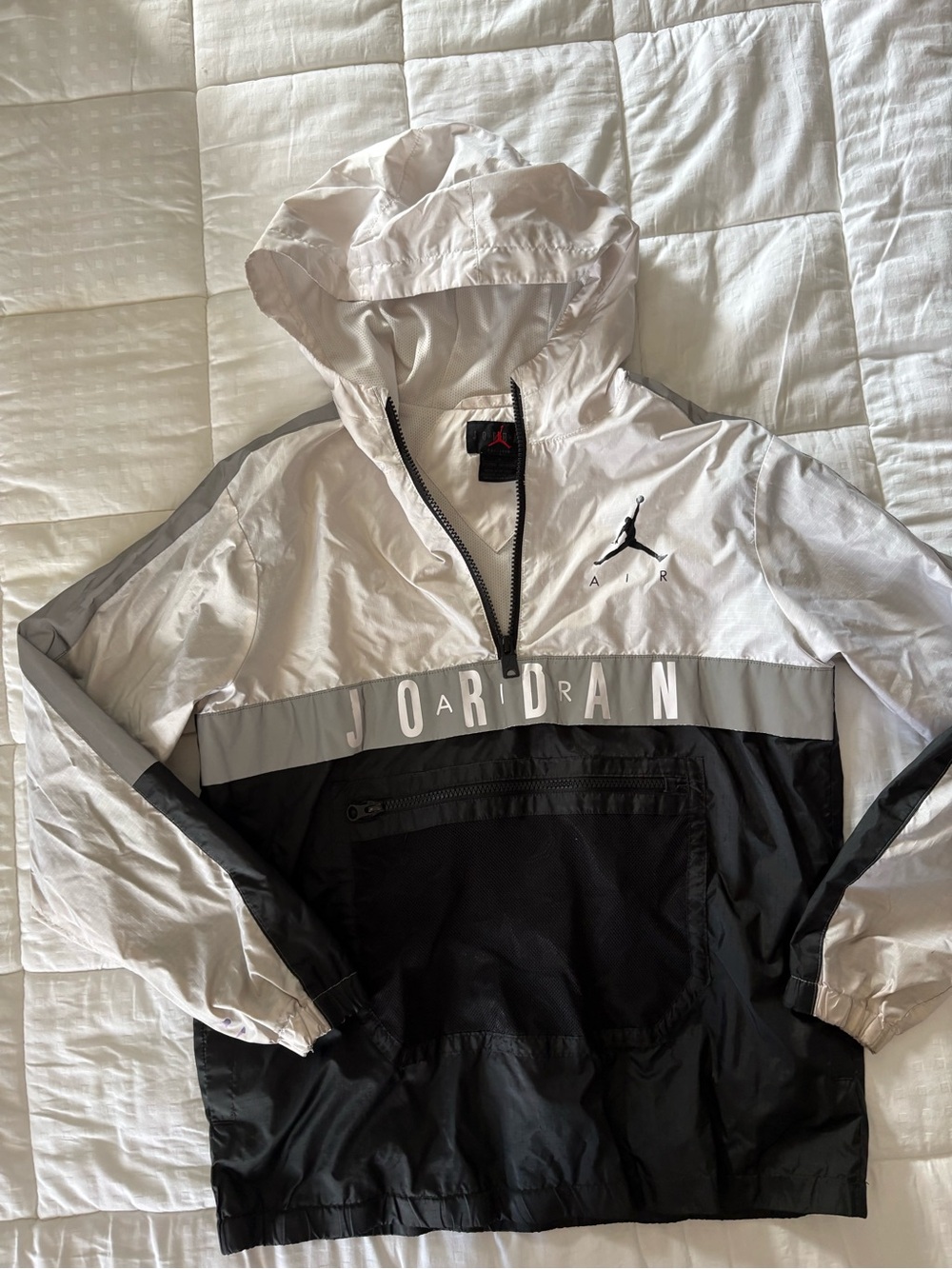 Jordan Hooded Windbreaker in White, Gray & Black